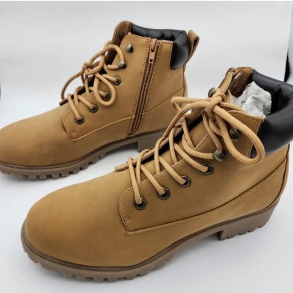 Madden Girl FFLYJ101 Tan Combat Boots Women’s 9 Lace-Up Side Zip Chunky Heel - Picture 4 of 15